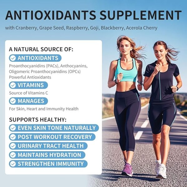 Antioxidants Supplement for Women, Urinary Tract Health & Immune Support, Skin Brightening & Antioxidant Blend - Cranberry, Grape Seed, Raspberry, Goij, BlackBerry, Acerola Cherry, 60 Capsules - Image 2